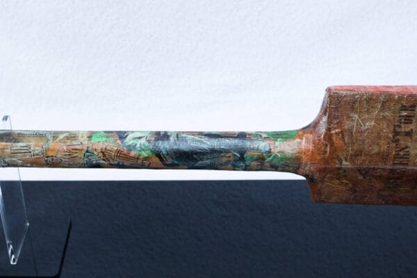 2025 Bat decoupage with mulberry paper,acrylic and protective varnish on Cricket bat with acrylic case 85x10.5 cm (4)
