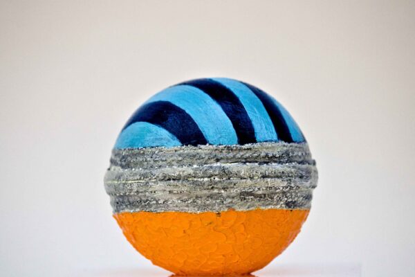 2025 Reverse swing ball acrylic primer, oil paint and protective varnish on Cricket ball with acrylic case 10x 10x10 cm